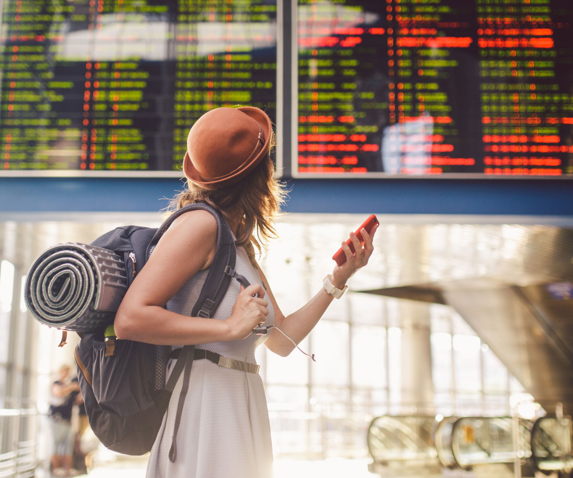 female backpacker in airport
